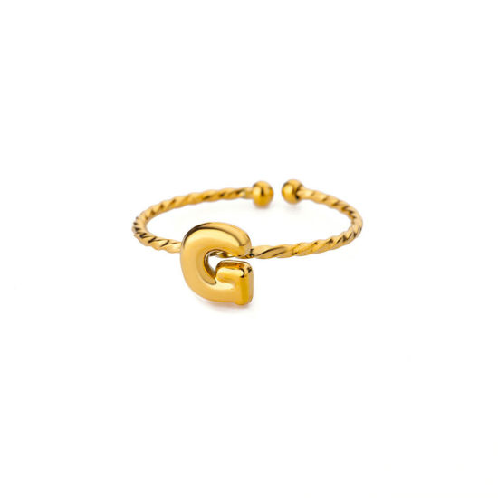 Immagine di 1 Pz Placcatura Sottovuoto Semplice & Casual Semplice Placcato Oro 18K 304 Acciaio Inossidabile Aperto Regolabile Intrecciato Messaggio " G " Anello Per Donne Festa della Mamma 20mm (taglia di US: 10.25)