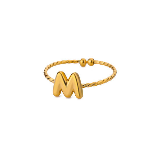 Immagine di 1 Pz Placcatura Sottovuoto Semplice & Casual Semplice Placcato Oro 18K 304 Acciaio Inossidabile Aperto Regolabile Intrecciato Messaggio " M " Anello Per Donne Festa della Mamma 20mm (taglia di US: 10.25)