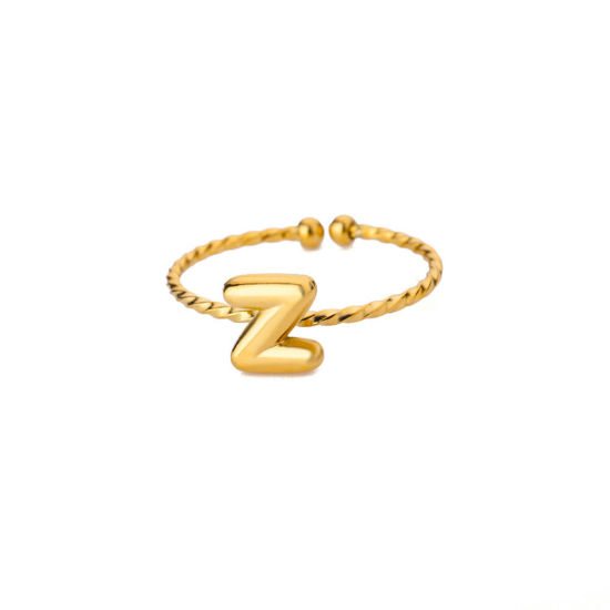 Immagine di 1 Pz Placcatura Sottovuoto Semplice & Casual Semplice Placcato Oro 18K 304 Acciaio Inossidabile Aperto Regolabile Intrecciato Messaggio " Z " Anello Per Donne Festa della Mamma 20mm (taglia di US: 10.25)