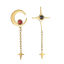 Immagine di 1 Paio Placcatura Sottovuoto Retrò Galassia Placcato Oro 18K 304 Acciaio Inossidabile & Strass Luna Stella Orecchini Asimmetrici Per Donne Festa 5.6cm x 1cm