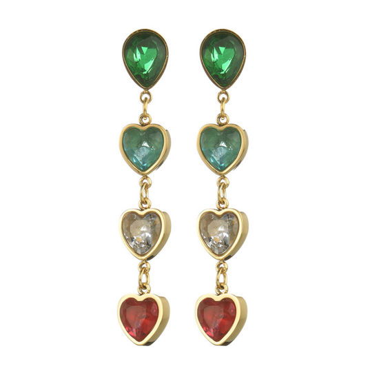 Immagine di 1 Paio Placcatura Sottovuoto Retrò Retrò Placcato Oro 18K 304 Acciaio Inossidabile & Strass Nappine Cuore Nappa Orecchini Per Donne Festa 4.8cm