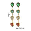 Picture of 1 Pair Vacuum Plating Retro Retro 18K Gold Plated 304 Stainless Steel & Rhinestone Tassel Heart Tassel Earrings For Women Party 4.8cm