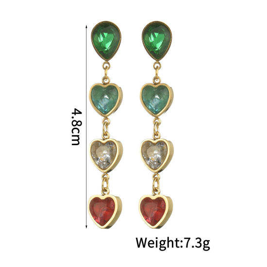 Immagine di 1 Paio Placcatura Sottovuoto Retrò Retrò Placcato Oro 18K 304 Acciaio Inossidabile & Strass Nappine Cuore Nappa Orecchini Per Donne Festa 4.8cm