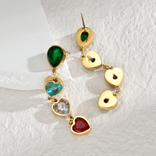 Immagine di 1 Paio Placcatura Sottovuoto Retrò Retrò Placcato Oro 18K 304 Acciaio Inossidabile & Strass Nappine Cuore Nappa Orecchini Per Donne Festa 4.8cm