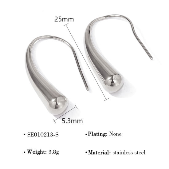 Image de 1 Paire Respectueux de la Nature À la Mode Boucles d'Oreilles Style Ins en 304 Acier Inoxydable Goutte d'Eau Plaqué Platine Véritable Vide Fête Pour Femmes 25mm x 5mm