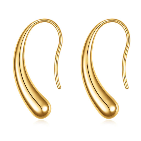 Picture of 1 Pair Vacuum Plating Stylish Simple 14K Gold Plated 304 Stainless Steel Curve Drop Smooth Blank Earrings For Women Party 23mm x 12mm