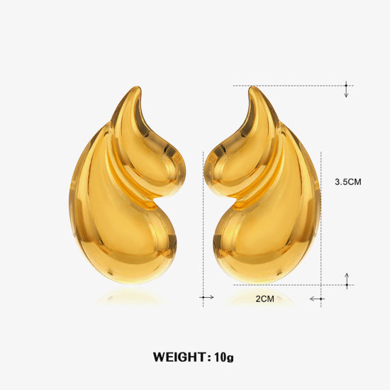 Picture of 1 Pair Vacuum Plating Simple & Casual Ins Style 18K Gold Plated 304 Stainless Steel Drop Smooth Blank Earrings For Women Party 3.5cm x 2cm