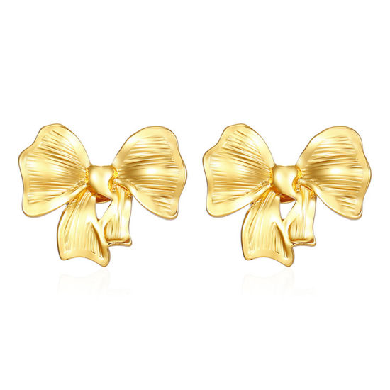 Immagine di 1 Paio Placcatura Sottovuoto Elegante Stile Ins Placcato Oro 18K 304 Acciaio Inossidabile Cravatta a Farfalla Orecchini a Perno Per Donne Festa 24mm x 20mm