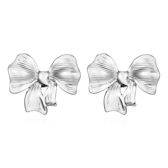 Immagine di 1 Paio Ecologico Elegante Stile Ins Tono Argento 304 Acciaio Inossidabile Cravatta a Farfalla Orecchini a Perno Per Donne Festa 24mm x 20mm