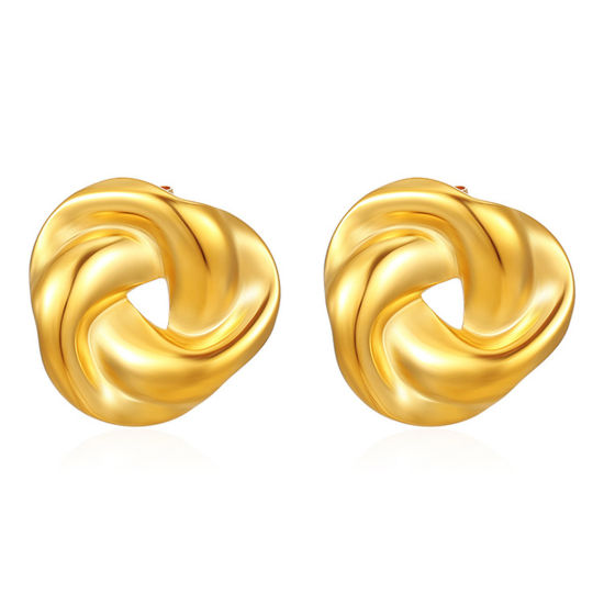 Picture of 1 Pair Vacuum Plating Simple & Casual Ins Style 18K Gold Plated 304 Stainless Steel Knot Ear Post Stud Earrings For Women Party 24mm x 23mm