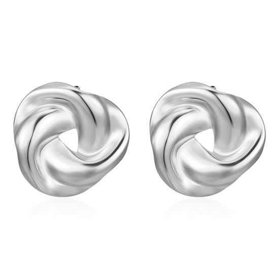 Picture of 1 Pair Eco-friendly Simple & Casual Ins Style Silver Tone 304 Stainless Steel Knot Ear Post Stud Earrings For Women Party 24mm x 23mm