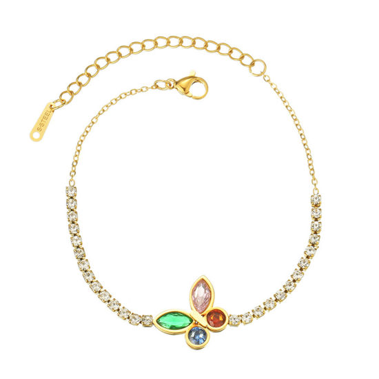 Imagen de 1 Unidad Enchapado al Vacío Dulce & Lindo Elegante Chapado en Oro de 18K 304 Acero Inoxidable y Diamantes de Imitación Cadena de Eslabones Hechos a Mano Mariposa Pulseras Para Mujeres Fiesta 18cm longitud