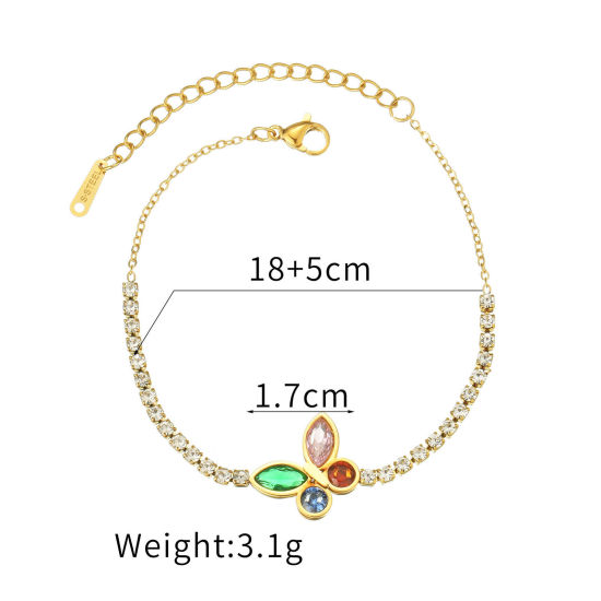 Imagen de 1 Unidad Enchapado al Vacío Dulce & Lindo Elegante Chapado en Oro de 18K 304 Acero Inoxidable y Diamantes de Imitación Cadena de Eslabones Hechos a Mano Mariposa Pulseras Para Mujeres Fiesta 18cm longitud