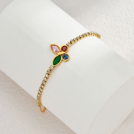 Imagen de 1 Unidad Enchapado al Vacío Dulce & Lindo Elegante Chapado en Oro de 18K 304 Acero Inoxidable y Diamantes de Imitación Cadena de Eslabones Hechos a Mano Mariposa Pulseras Para Mujeres Fiesta 18cm longitud