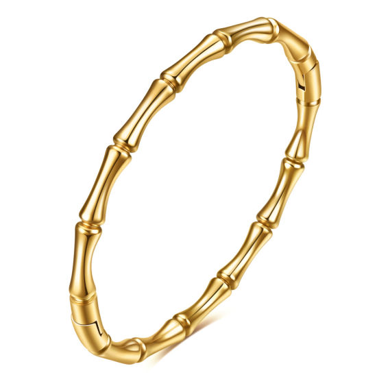 Bild von 1 Stück Vakuumbeschichtung Einfach und lässig Einfach 18K Vergoldet 304 Edelstahl Bamboo-förmig Glänzend Armband Für Frauen Frauentag 5.7cm Dia.