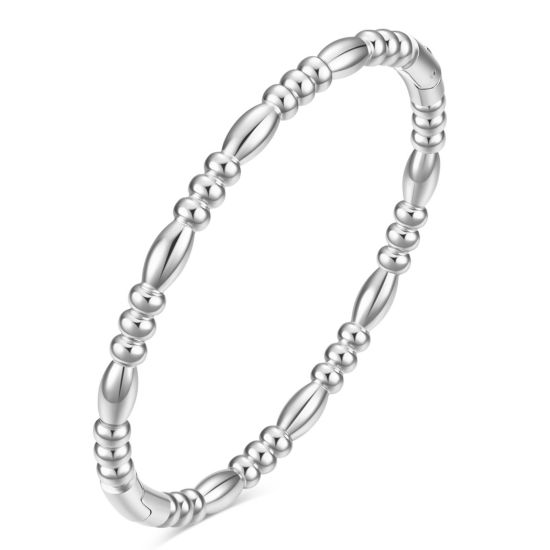 Bild von 1 Stück Umweltfreundlich Einfach und lässig Einfach Silberfarbe 304 Edelstahl Tropfen Glänzend Armband Für Frauen Frauentag 6cm Dia.