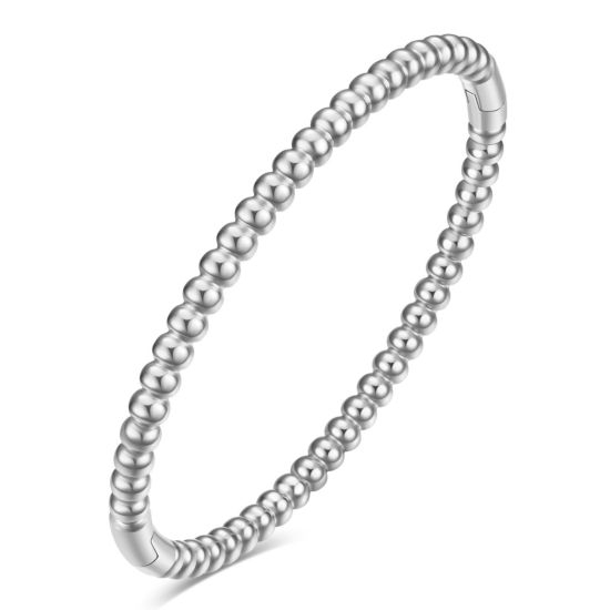 Bild von 1 Stück Umweltfreundlich Einfach und lässig Einfach Silberfarbe 304 Edelstahl Rund Glänzend Armband Für Frauen Frauentag 6cm Dia.