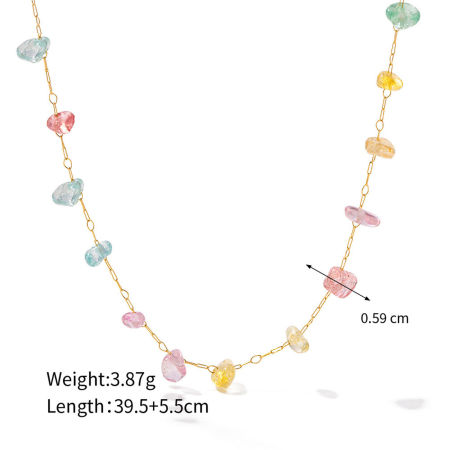 1 Piece Eco-friendly Vacuum Plating Bohemia Boho Beach 18K Real Gold Plated 304 Stainless Steel & Stone Handmade Link Chain Chip Beads Necklace For Women Party 40cm(15.7") long