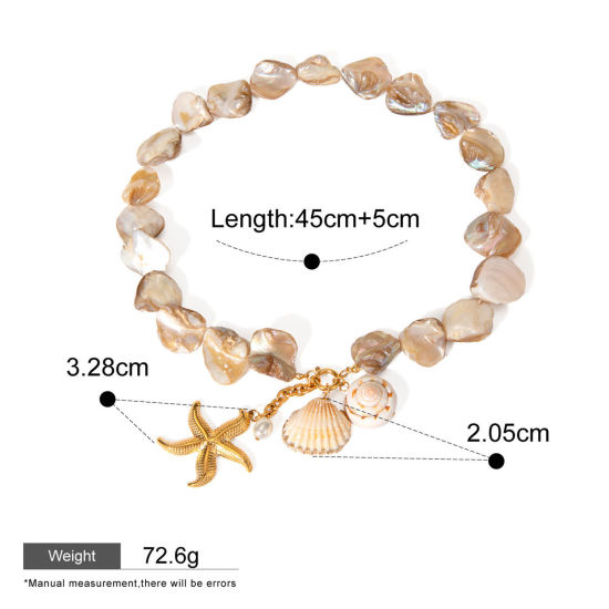 Image de 1 Pièce Collier à Pendentif Bijoux d'Océan en 304 Acier Inoxydable & Coquille Hypoallergénique Pastorale Naturelle Plaqué Or Véritable 18K Café Etoile de Mer Coquilles Pour Femmes Fête 45cm long