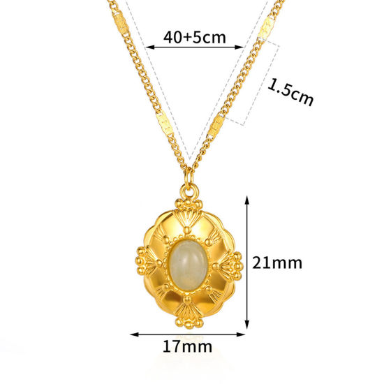 Imagen de 1 Unidad Enchapado al Vacío Sencillo & Casual Elegante Chapado en Oro de 18K Lechoso 304 Acero Inoxidable & Piedra Cadena de Eslabones Hechos a Mano Óvalo Collar con Colgante Para Mujeres Fiesta 40cm longitud