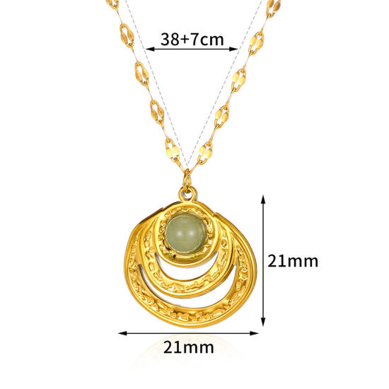 Imagen de 1 Unidad Enchapado al Vacío Sencillo & Casual Elegante Chapado en Oro de 18K Verde Claro 304 Acero Inoxidable & Piedra Cadena de Labios Anillo Ronda Collar con Colgante Para Mujeres Fiesta 38cm longitud