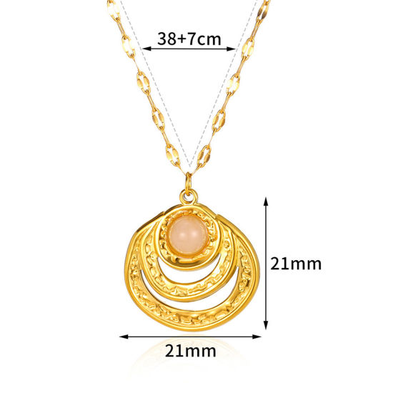 Imagen de 1 Unidad Enchapado al Vacío Sencillo & Casual Elegante Chapado en Oro de 18K Rosado 304 Acero Inoxidable & Piedra Cadena de Labios Anillo Ronda Collar con Colgante Para Mujeres Fiesta 38cm longitud