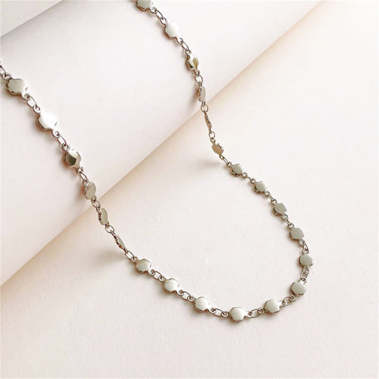 Picture of 1 Piece Hypoallergenic Simple & Casual Simple Real Platinum Plated 304 Stainless Steel Handmade Link Chain Polygon Necklace Unisex Back to School 40cm(15.7") long