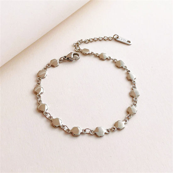 Image de 1 Pièce Respectueux de la Nature Simple & Décontracté Bracelets Chaîne à Maillons Faite à la Main Style Ins en 304 Acier Inoxydable Plaqué Platine Véritable Polygone Pour Femmes 16cm long