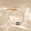 Picture of 1 Piece Eco-friendly Ethnic Style Boho Chic Bohemia 18K Real Gold Plated Blue Stone & Brass Link Cable Chain Round With Synthetic Gemstone Cabochons Bracelets For Women Party 16cm(6.3") long