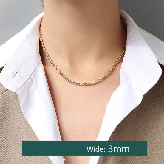 Imagen de 1 Unidad Respetuoso del Medio Ambiente Elegante Sencillo 18K Oro Real Chapado 304 Acero Inoxidable Cadena Trenzada Collares Para Mujeres 50cm longitud