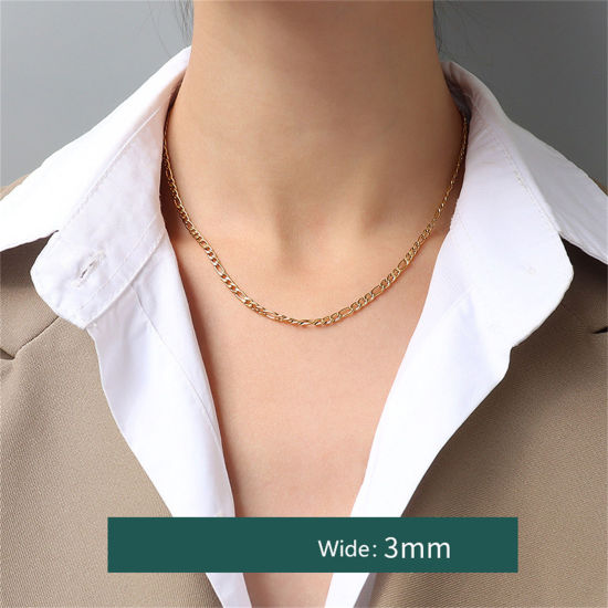 Imagen de 1 Unidad Respetuoso del Medio Ambiente Elegante Sencillo 18K Oro Real Chapado 304 Acero Inoxidable Cadena Figaro Collares Para Mujeres 40cm longitud