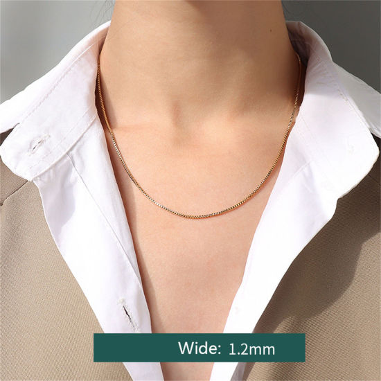 Imagen de 1 Unidad Respetuoso del Medio Ambiente Elegante Sencillo 18K Oro Real Chapado 304 Acero Inoxidable Caja Cadena Collares Para Mujeres 40cm longitud