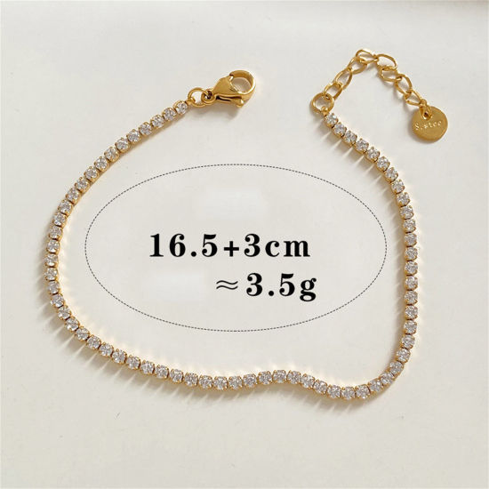 Picture of 1 Piece Eco-friendly Simple 18K Real Gold Plated 304 Stainless Steel Rhinestone Bracelets 16.5cm(6 4/8") long