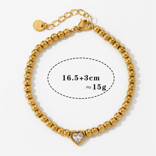 Picture of 1 Piece Eco-friendly Simple 18K Real Gold Plated 304 Stainless Steel Heart Bracelets 16.5cm(6 4/8") long