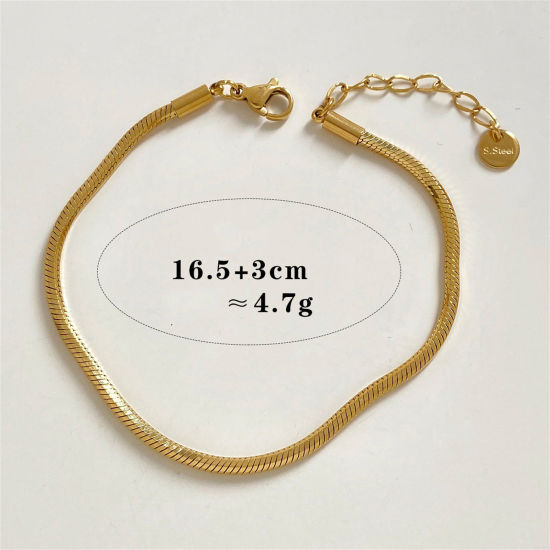 Picture of 1 Piece Eco-friendly Simple 18K Real Gold Plated 304 Stainless Steel Snake Chain Bracelets 16.5cm(6 4/8") long