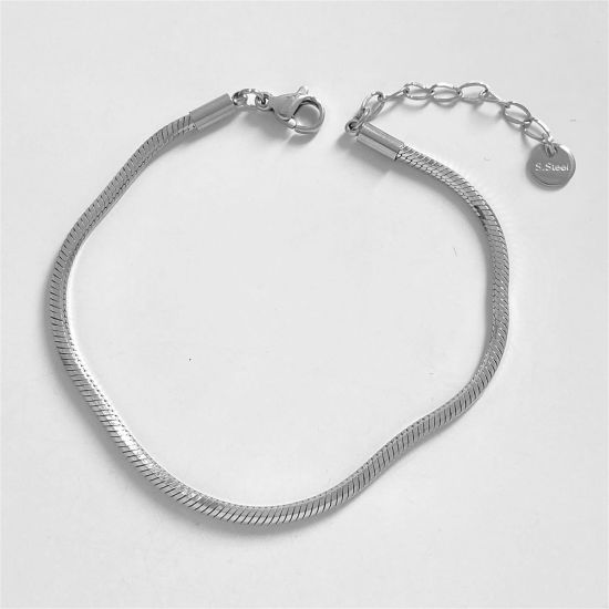 Picture of 1 Piece Eco-friendly Simple Real Platinum Plated 304 Stainless Steel Snake Chain Bracelets 16.5cm(6 4/8") long