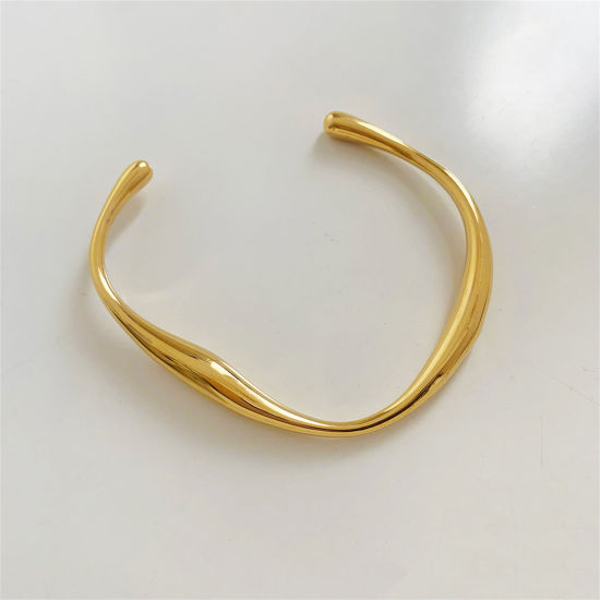 Picture of 1 Piece Eco-friendly Simple 18K Real Gold Plated 304 Stainless Steel Irregular Bangles Bracelets