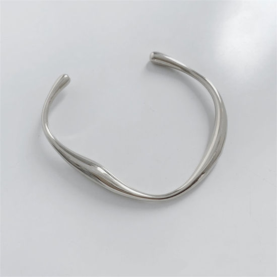 Picture of 1 Piece Eco-friendly Simple Real Platinum Plated 304 Stainless Steel Irregular Bangles Bracelets