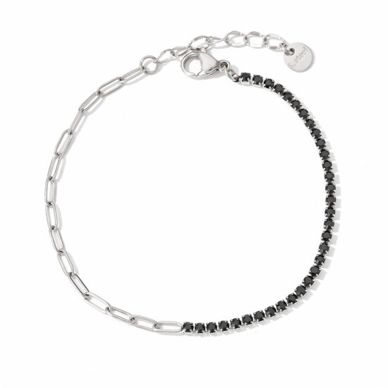 Immagine di 1 Pz Ecologico Semplice Vero Platino Placcato Nero 304 Acciaio Inossidabile Catena a Graffetta Impiombatura Braccialetti 17cm Lunghezza