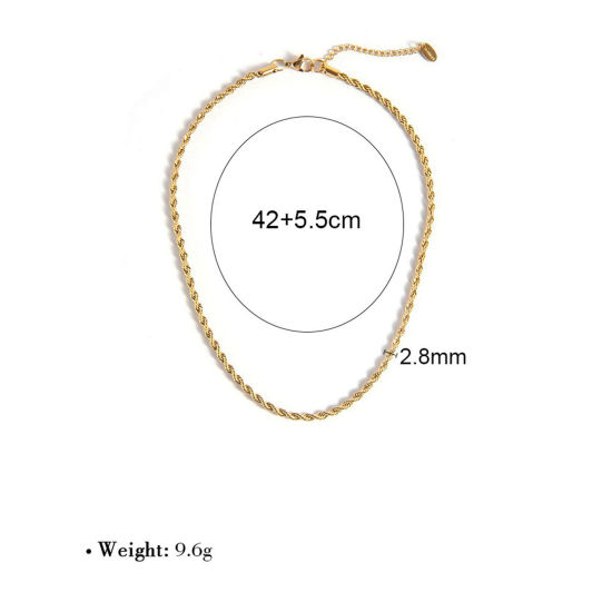 Image de 1 Pièce Colliers Chaîne Maille Torsade Simple Respectueux de la Nature en 304 Acier Inoxydable Plaqué Or Véritable 18K 42cm long