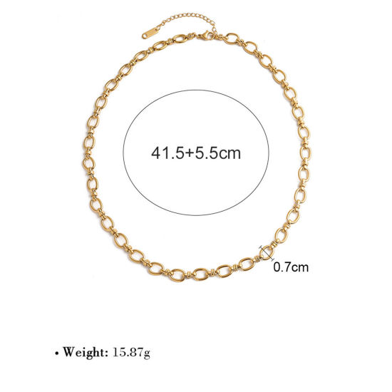 Image de 1 Pièce Colliers Simple Respectueux de la Nature en 304 Acier Inoxydable Plaqué Or Véritable 18K 41.5cm long