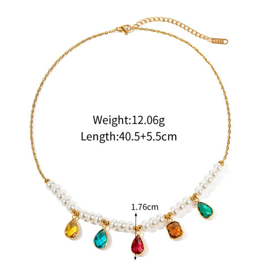 Imagen de 1 Unidad Respetuoso del Medio Ambiente Estilo Ins 18K Oro Real Chapado 304 Acero Inoxidable Gota Imitación de perla Collares 40.5cm longitud