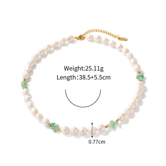 Imagen de 1 Unidad Respetuoso del Medio Ambiente Estilo Ins 18K Oro Real Chapado 304 Acero Inoxidable Imitación de perla Collares 38.5cm longitud