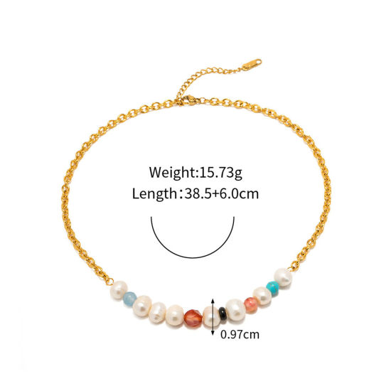 Imagen de 1 Unidad Respetuoso del Medio Ambiente Estilo Ins 18K Oro Real Chapado 304 Acero Inoxidable Collares 38.5cm longitud