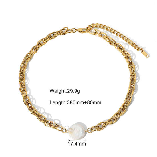 Imagen de 1 Unidad Respetuoso del Medio Ambiente Estilo Ins 18K Oro Real Chapado 304 Acero Inoxidable Collares 38cm longitud