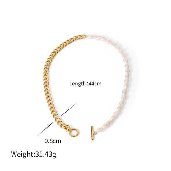 Imagen de 1 Unidad Respetuoso del Medio Ambiente Estilo Ins 18K Oro Real Chapado 304 Acero Inoxidable Link Curb Chain Empalme Collares 44cm longitud