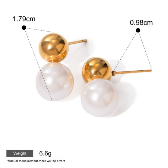 Picture of 1 Pair Eco-friendly Ins Style 304 Stainless Steel Ball Imitation Pearl Ear Post Stud Earrings 18mm