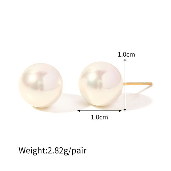 Picture of 1 Pair Eco-friendly Ins Style 304 Stainless Steel Ball Imitation Pearl Ear Post Stud Earrings 10mm x 10mm