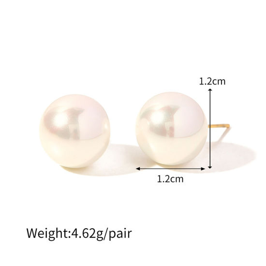 Picture of 1 Pair Eco-friendly Ins Style 304 Stainless Steel Ball Imitation Pearl Ear Post Stud Earrings 12mm x 12mm