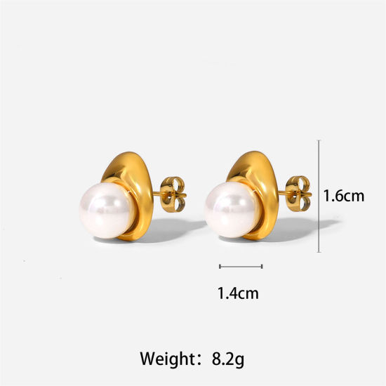 Picture of 1 Pair Eco-friendly Ins Style 304 Stainless Steel Irregular Imitation Pearl Ear Post Stud Earrings 16mm x 14mm